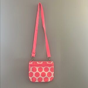 Thirty-One Pink and White Polka Dot Crossbody Bag